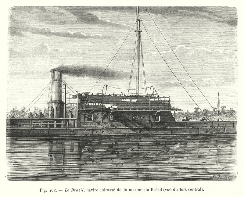 The Brazil, Armored Ship of the Brazilian Navy, View of the Central Fort (engraving) by European School