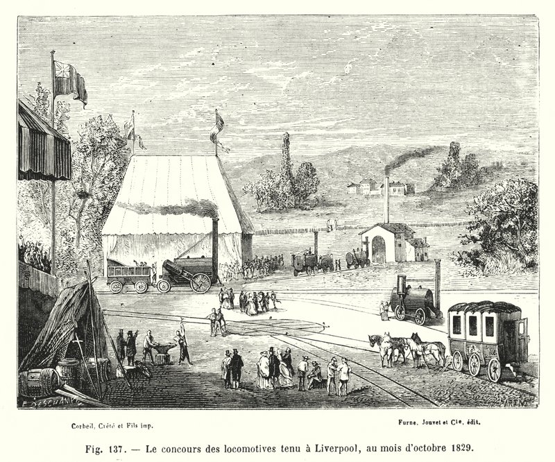 The Locomotive Contest Held in Liverpool, October 1829 (engraving) by European School