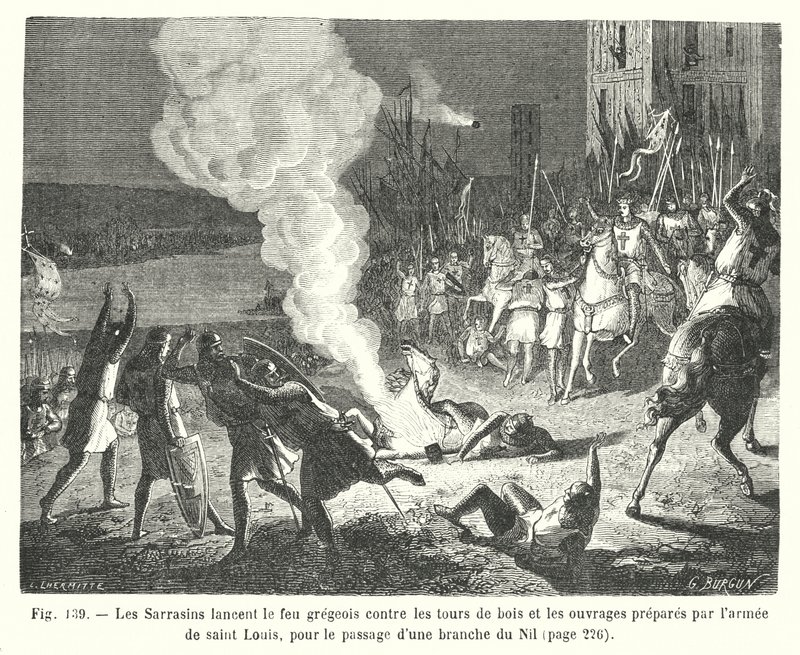 The Saracens Launch Greek Fire Against the Wooden Towers and Works Prepared by Saint Louis