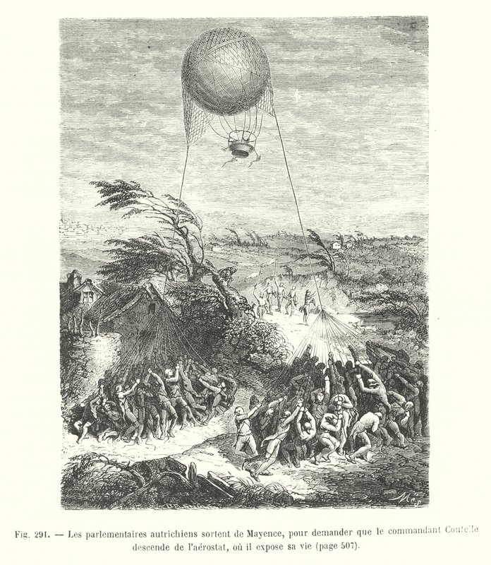 The Austrian parliamentarians leave Mainz, to ask Commander Coutella to descend from the aerostat, where he risks his life by European School