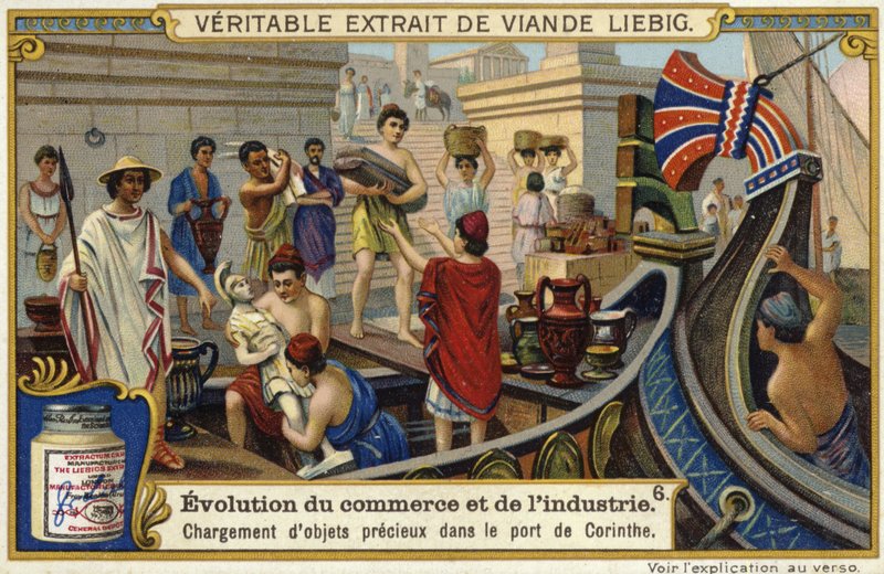 Loading precious objects onto a ship in the port of Corinth, Ancient Greece by European School