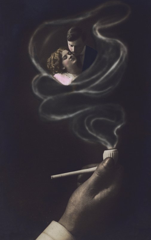 Lovers Embracing in the Smoke from a Pipe by European School