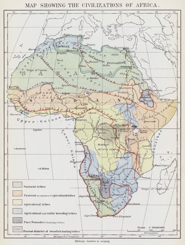 Map showing the Civilizations of Africa by European School