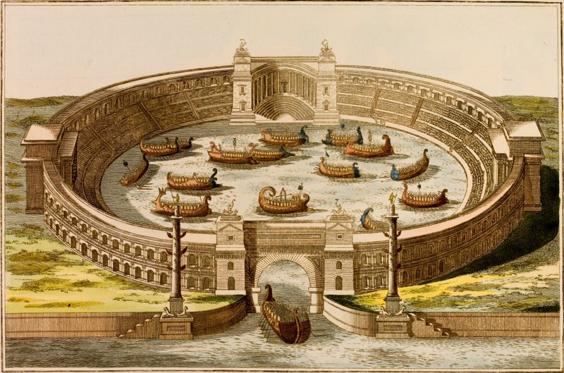 Naumachia, building used to stage naval battles for public entertainment in Ancient Rome by European School