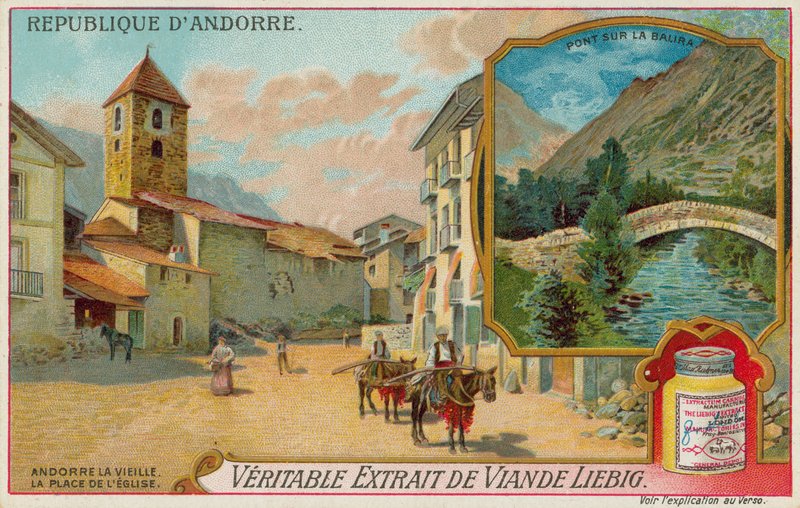 Old Church Square and a bridge over the Rio Valira by European School