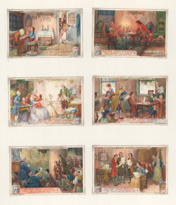 Original artwork for a set of Liebig cards: Life of Mozart by European School