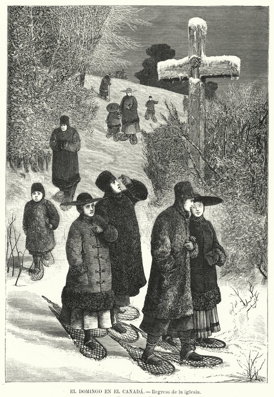 People Wearing Snowshoes Returning from Church on Sunday, Canada by European School