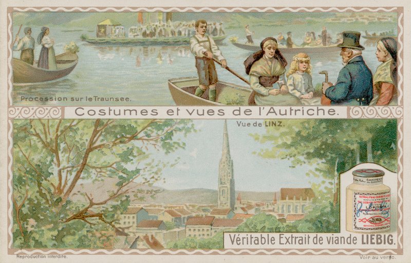 Procession of Boats on Lake Traunsee and a View of Linz by European School