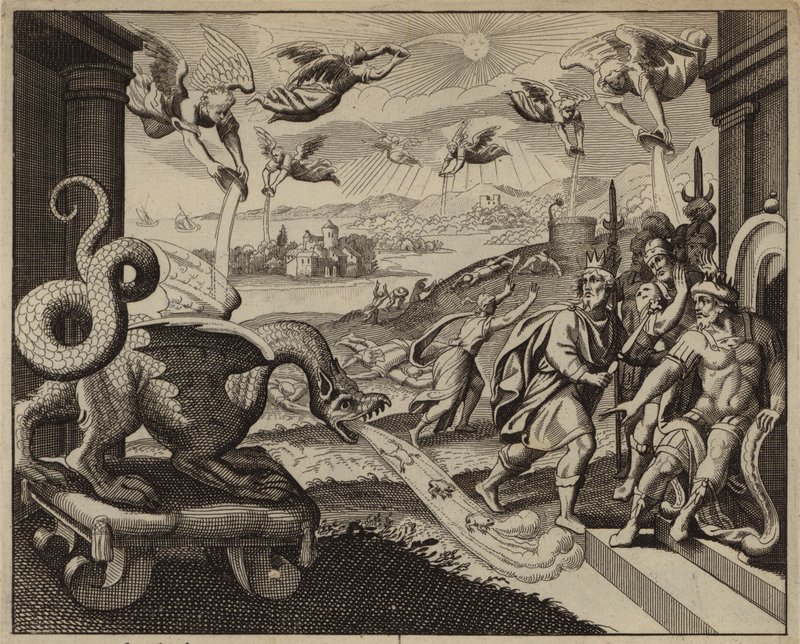 Seven angels emptying seven bowls filled with God