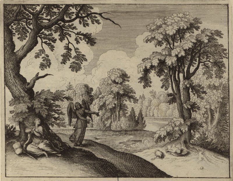 The Angel consoling Hagar in the wilderness by European School