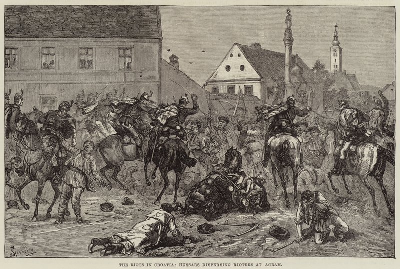 The Riots in Croatia, Hussars dispersing Rioters at Agram by European School