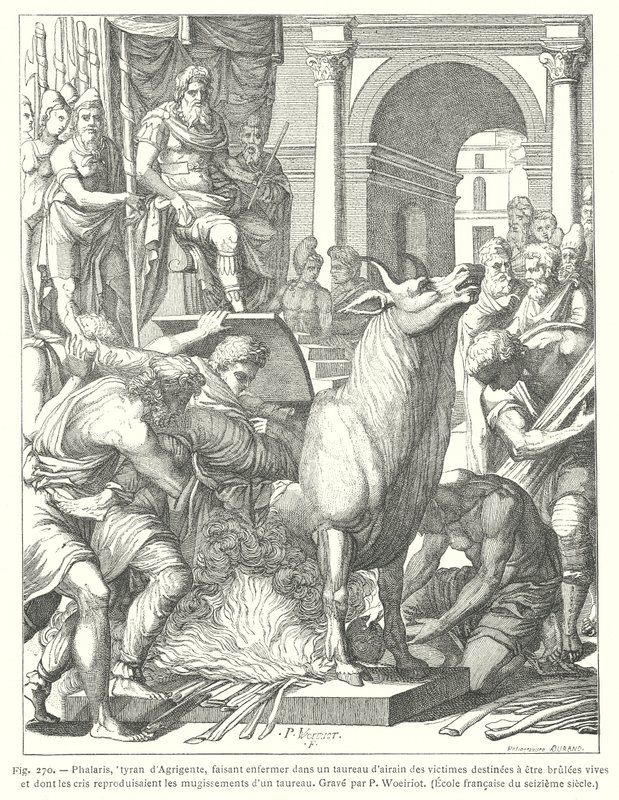 The Brazen Bull: Instrument of Torture and Execution by Fire used by the Ancient Greek Tyrant Phalaris of Akragas (Agrigento), Sicily by European School