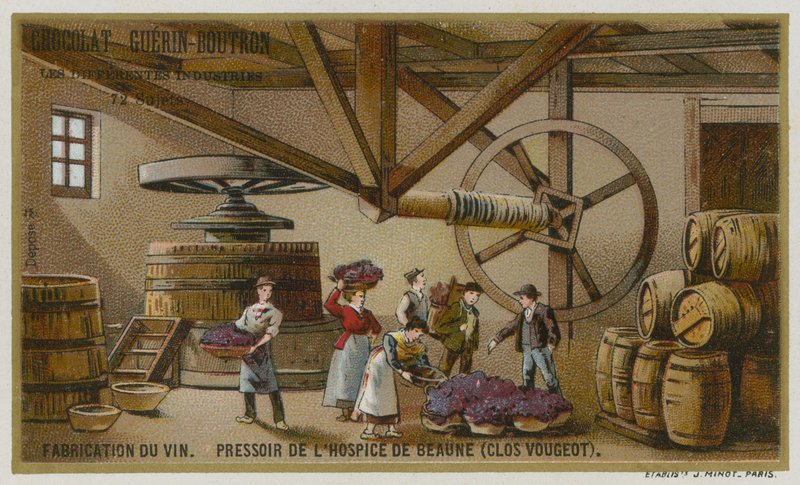 Winemaking: wine press of the Hospices de Beaune, Clos de Vougeot, Burgundy, France by European School