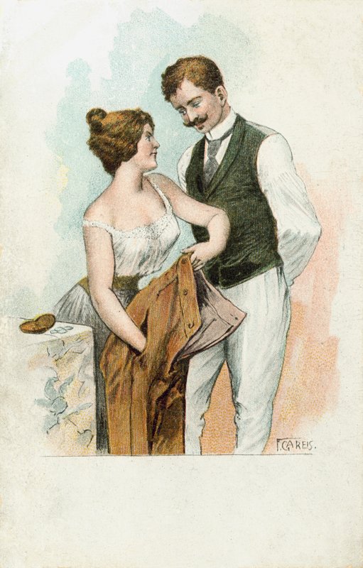 Woman Using Her Feminine Wiles to Take Money from a Man
