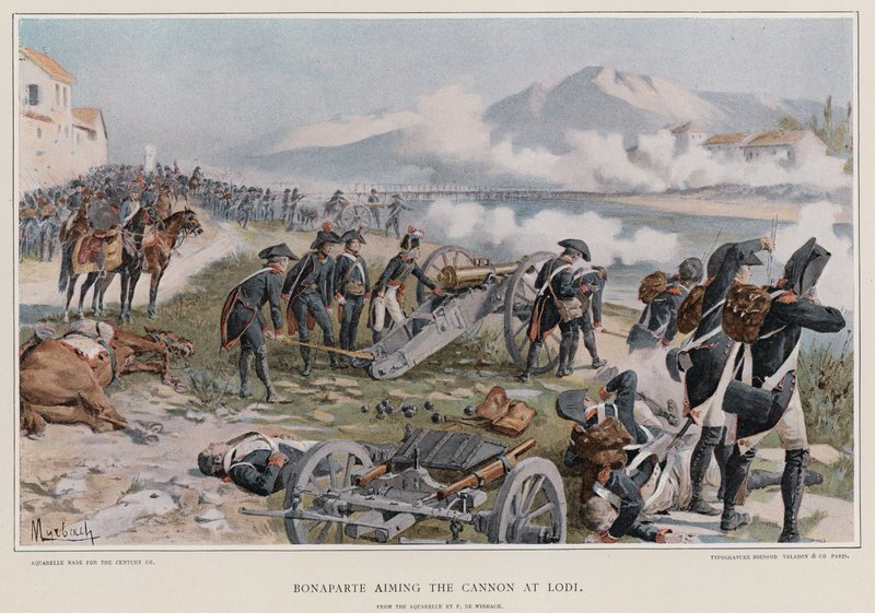 Bonaparte aiming the cannon at Lodi by Felicien baron de Myrbach Rheinfeld