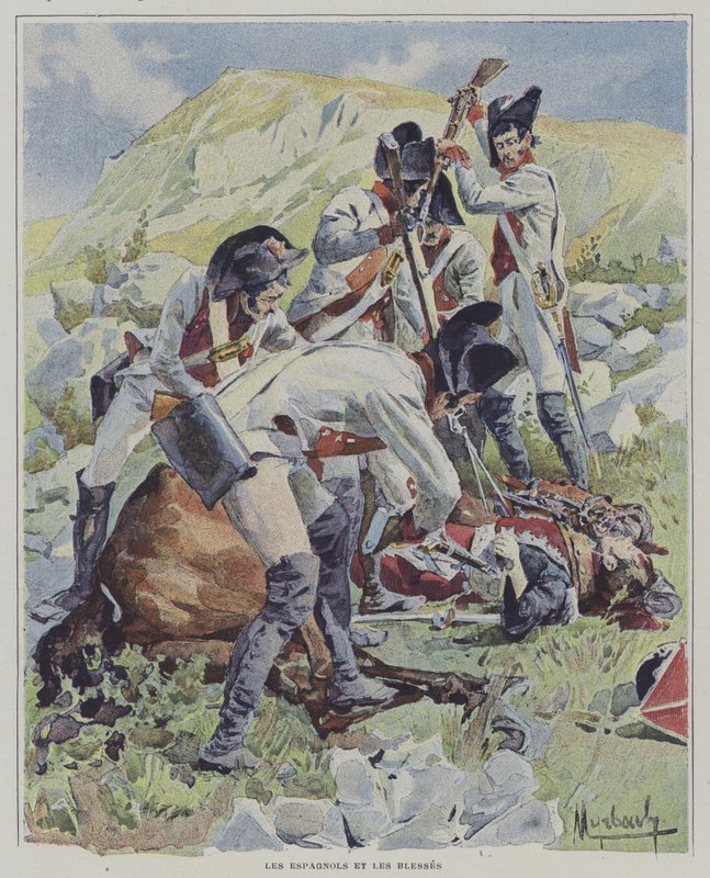 Spanish Troops Killing Wounded Soldiers by Felicien baron de after Myrbach Rheinfeld