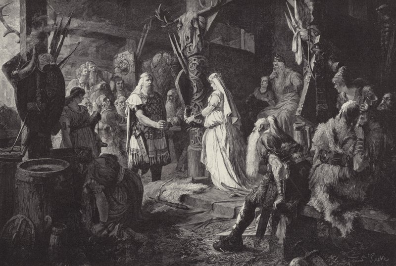 Frithjof in the hall of King Ring (engraving) by Ferdinand Leeke