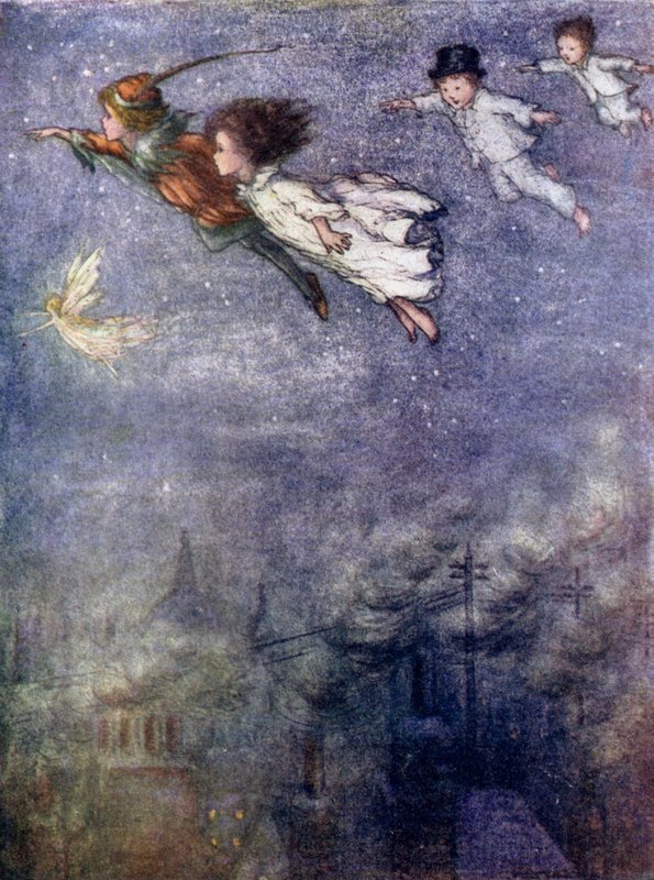 Peter and the children flying through the night by Flora White