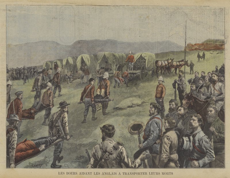 Boers helping the British to move their dead from the battlefield by Fortune Louis Meaulle