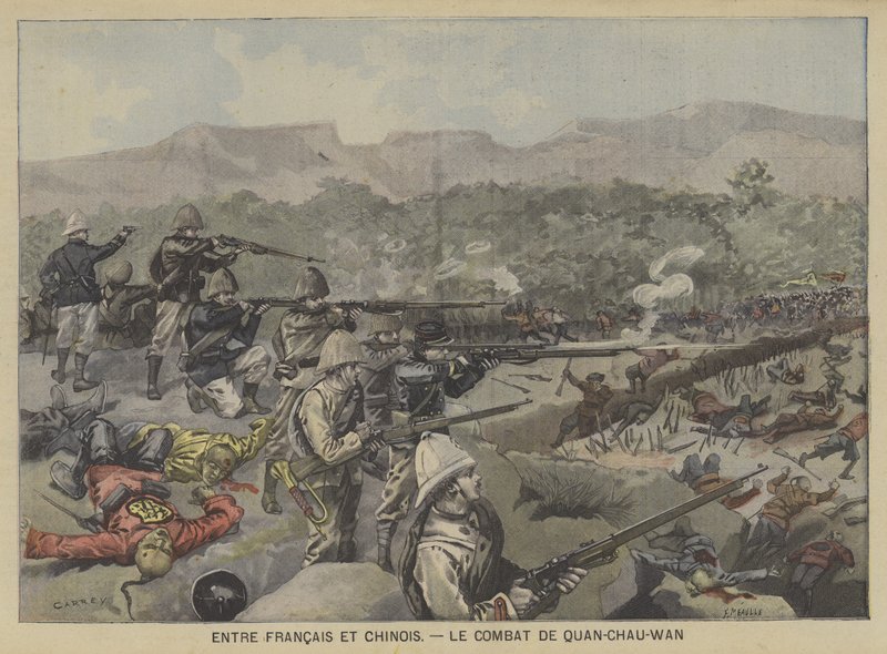 Fighting between French and Chinese troops at the Battle of Guangzhouwan by Fortune Louis Meaulle