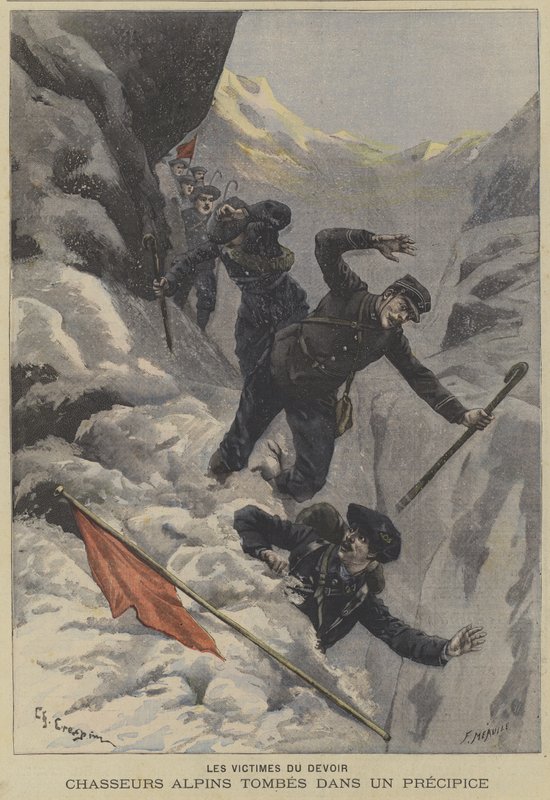 French Chasseurs Alpins Mountain Troops Falling Over a Precipice by Fortune Louis Meaulle