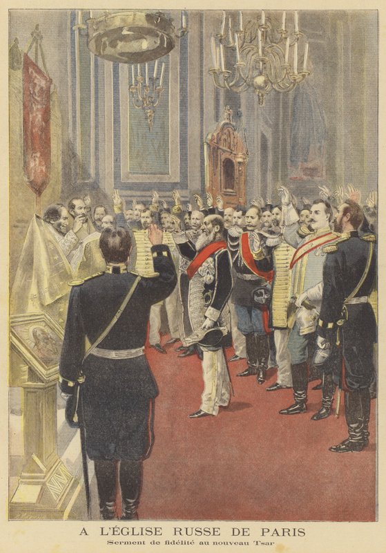 Swearing the Oath of Loyalty to the New Tsar in the Russian Church in Paris by Fortune Louis Meaulle
