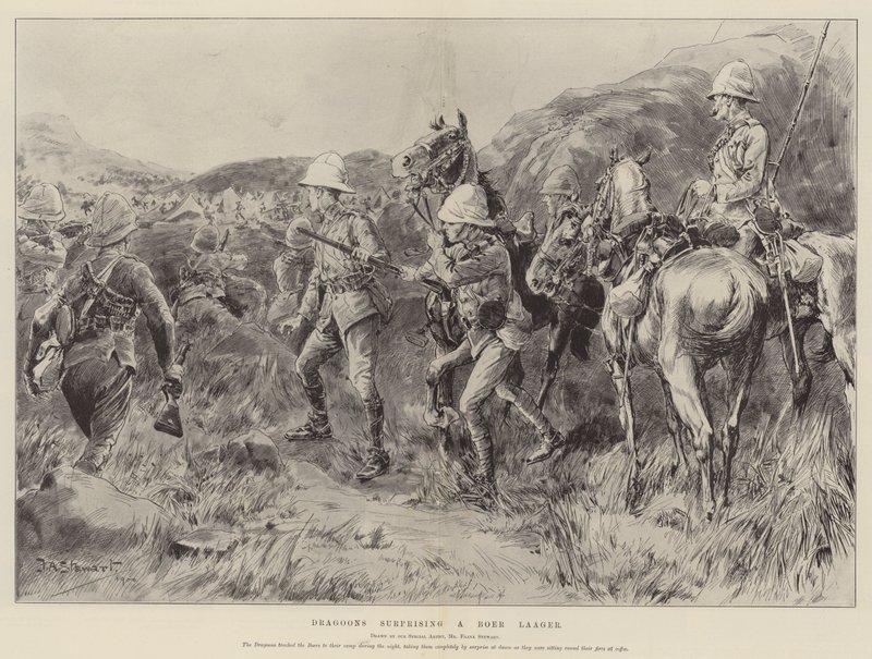 Dragoons surprising a Boer Laager by Frank Algenon Stewart