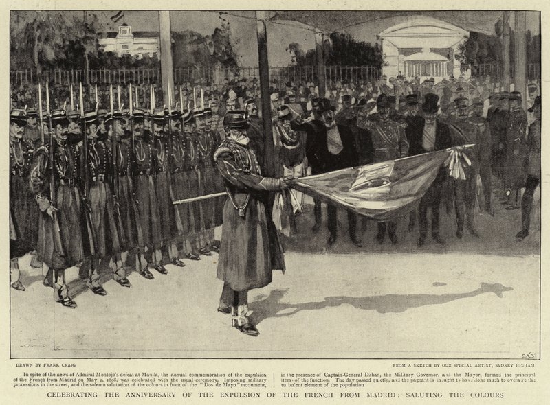 Celebrating the Anniversary of the Expulsion of the French from Madrid, Saluting the Colours by Frank Craig