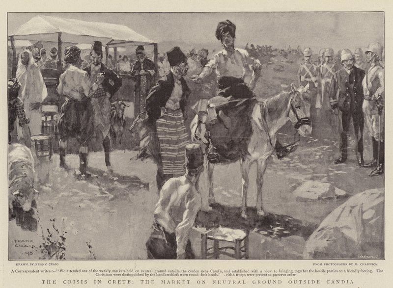 The Crisis in Crete, the Market on Neutral Ground Outside Candia by Frank Craig