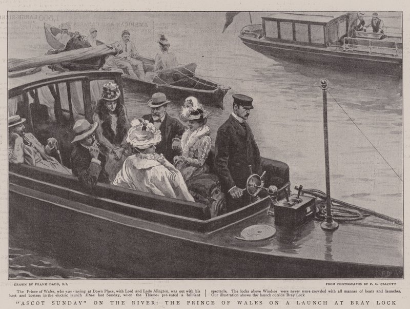 Ascot Sunday on the River, the Prince of Wales on a Launch at Bray Lock by Frank Dadd