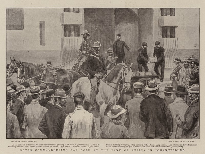 Boers commandeering Bar Gold at the Bank of Africa in Johannesburg by Frank Dadd