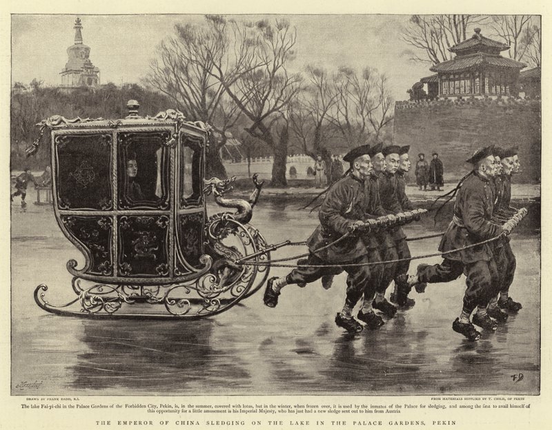 The Emperor of China sledging on the Lake in the Palace Gardens, Pekin by Frank Dadd