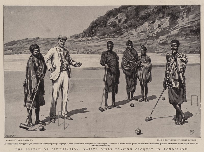 The Spread of Civilisation, Native Girls Playing Croquet in Pondoland by Frank Dadd