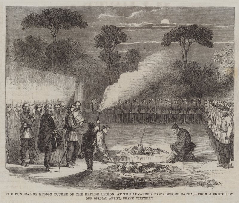 The Funeral of Ensign Tucker of the British Legion, at the Advanced Posts before Capua by Frank Vizetelly