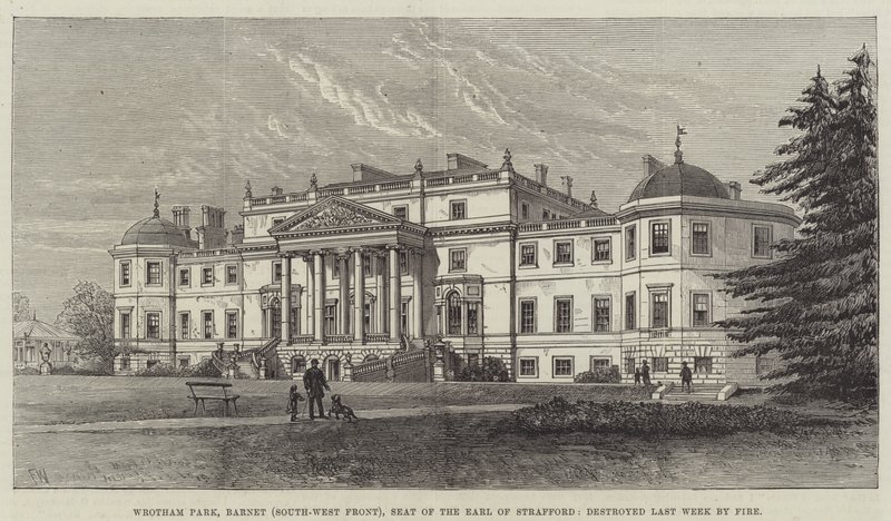 Wrotham Park, Barnet (South-West Front), Seat of the Earl of Strafford, destroyed Last Week by Fire by Frank Watkins