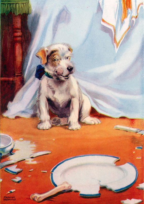 Dog with broken plate by Frank Adams