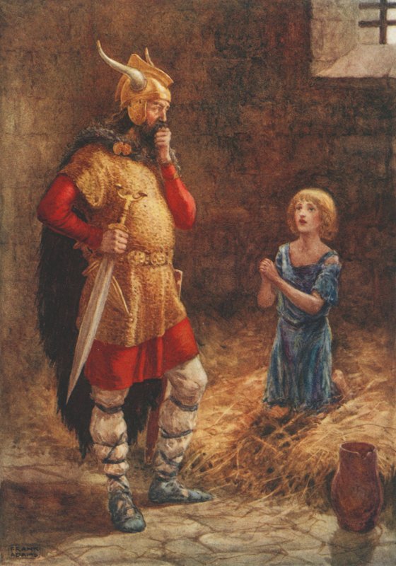 Havelok Begs Mercy of Godard, from the old ballad Havelok the Dane by Frank Adams