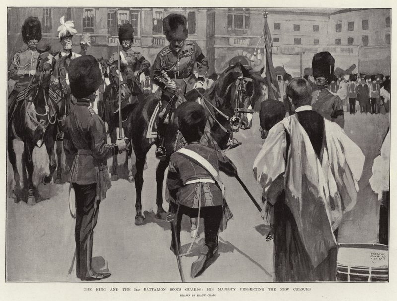 The King and the 3rd Battalion Scots Guards, His Majesty Presenting the New Colours by Frank Craig