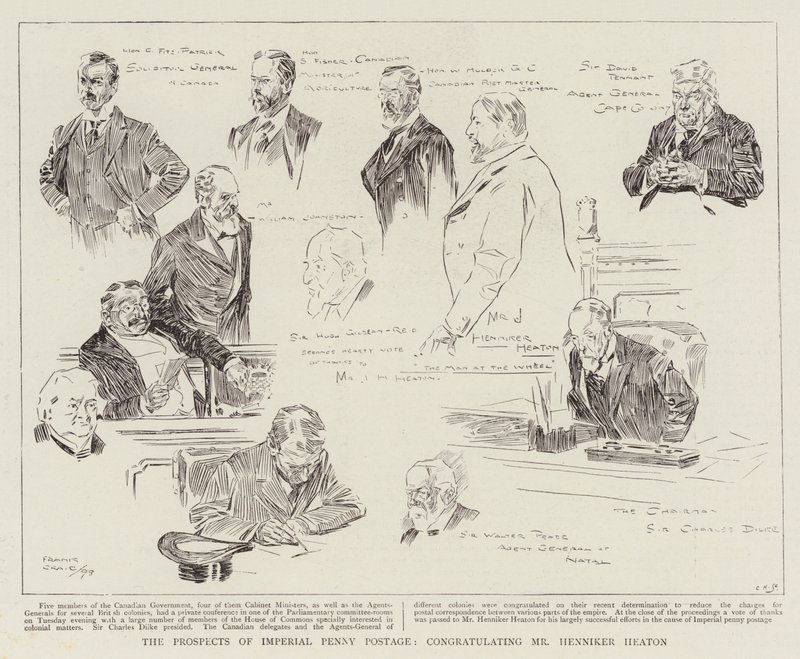 The Prospects of Imperial Penny Postage, Congratulating Mr Henniker Heaton by Frank Craig