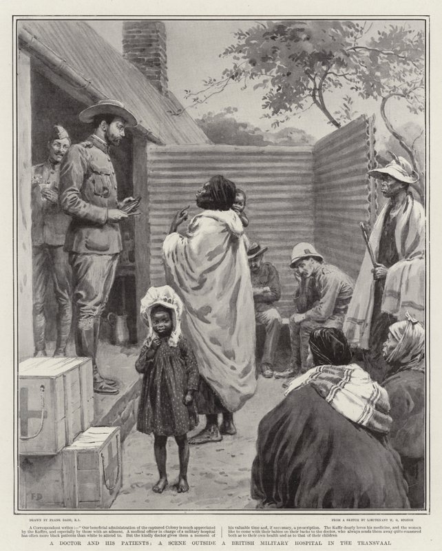 A Doctor and his Patients, a Scene outside a British Military Hospital in the Transvaal by Frank Dadd