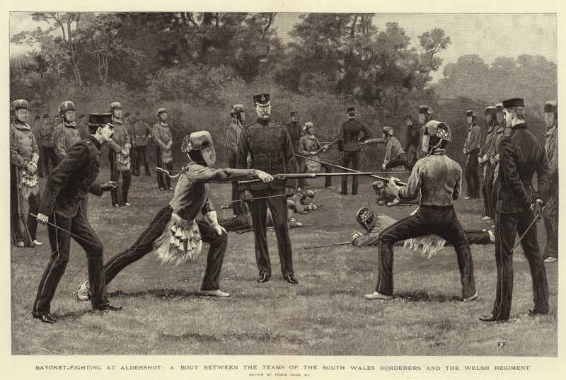 Bayonet-Fighting at Aldershot, a Bout between the Teams of the South Wales Borderers and the Welsh Regiment by Frank Dadd