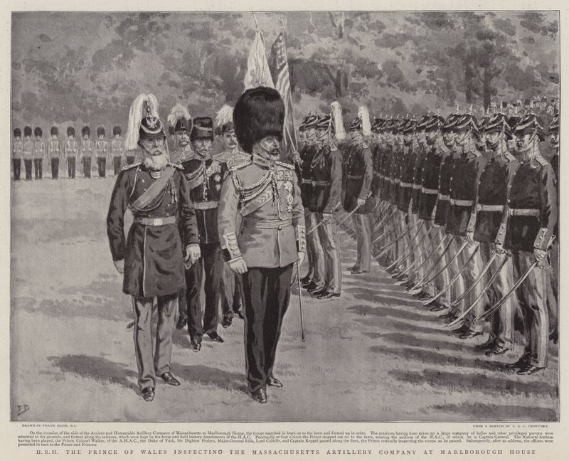 HRH the Prince of Wales inspecting the Massachusetts Artillery Company at Marlborough House by Frank Dadd