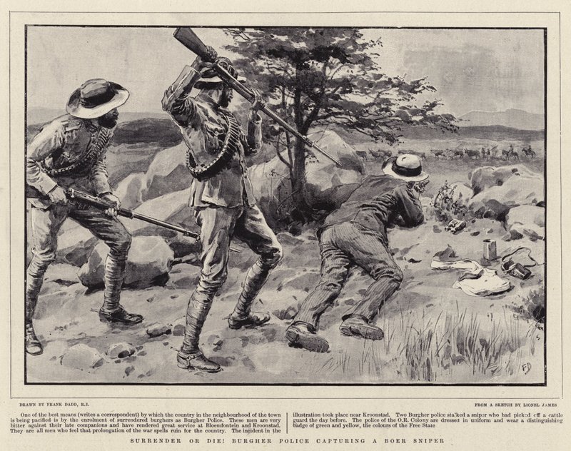 Surrender or Die! Burgher Police capturing a Boer Sniper by Frank Dadd