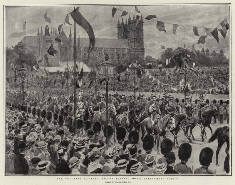 The Colonial Cavalry Escort Passing Down Parliament Street by Frank Dadd