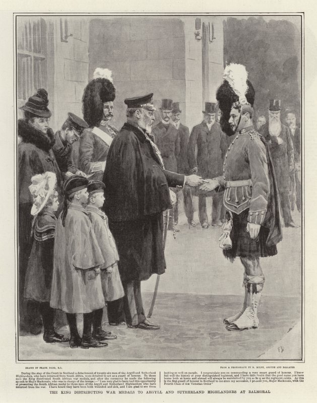 The King Distributing War Medals to Argyll and Sutherland Highlanders at Balmoral by Frank Dadd