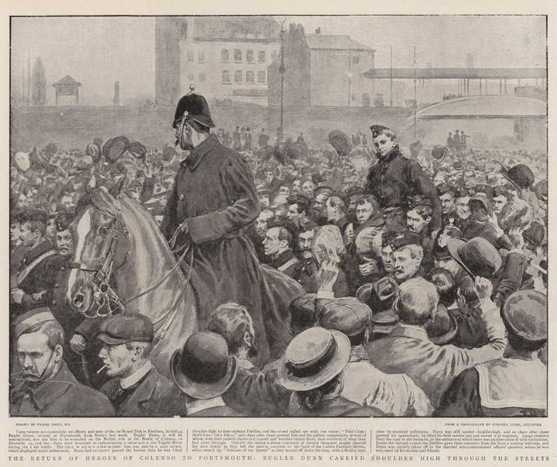 The Return of Heroes of Colenso to Portsmouth, Bugler Dunn carried Shoulder High through the Streets by Frank Dadd
