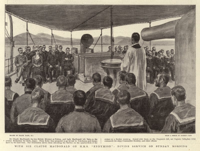 With Sir Claude MacDonald on HMS Endymion, Divine Service on Sunday Morning by Frank Dadd