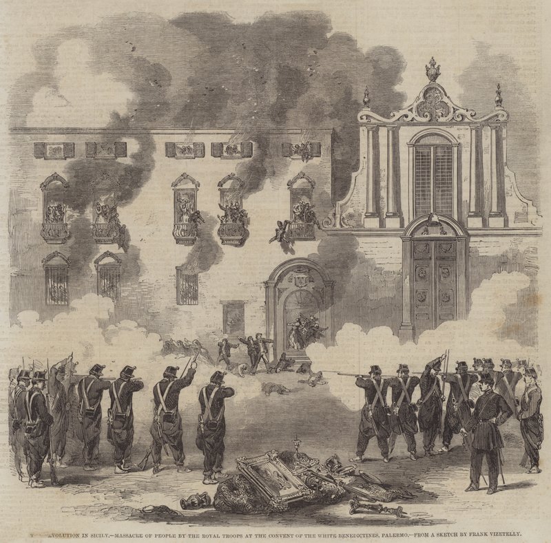 The Revolution in Sicily, Massacre of People by the Royal Troops at the Convent of the White Benedictines, Palermo by Frank Vizetelly