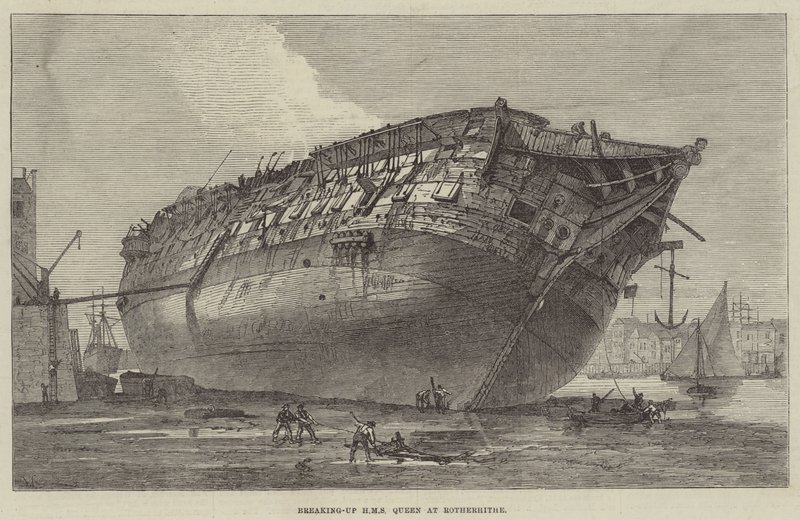 Breaking-up HMS Queen at Rotherhithe by Frank Watkins
