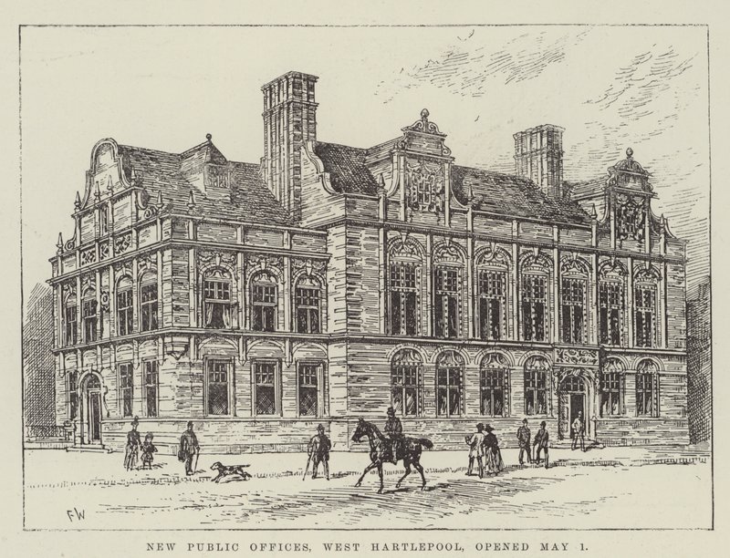New Public Offices, West Hartlepool, opened 1 May by Frank Watkins